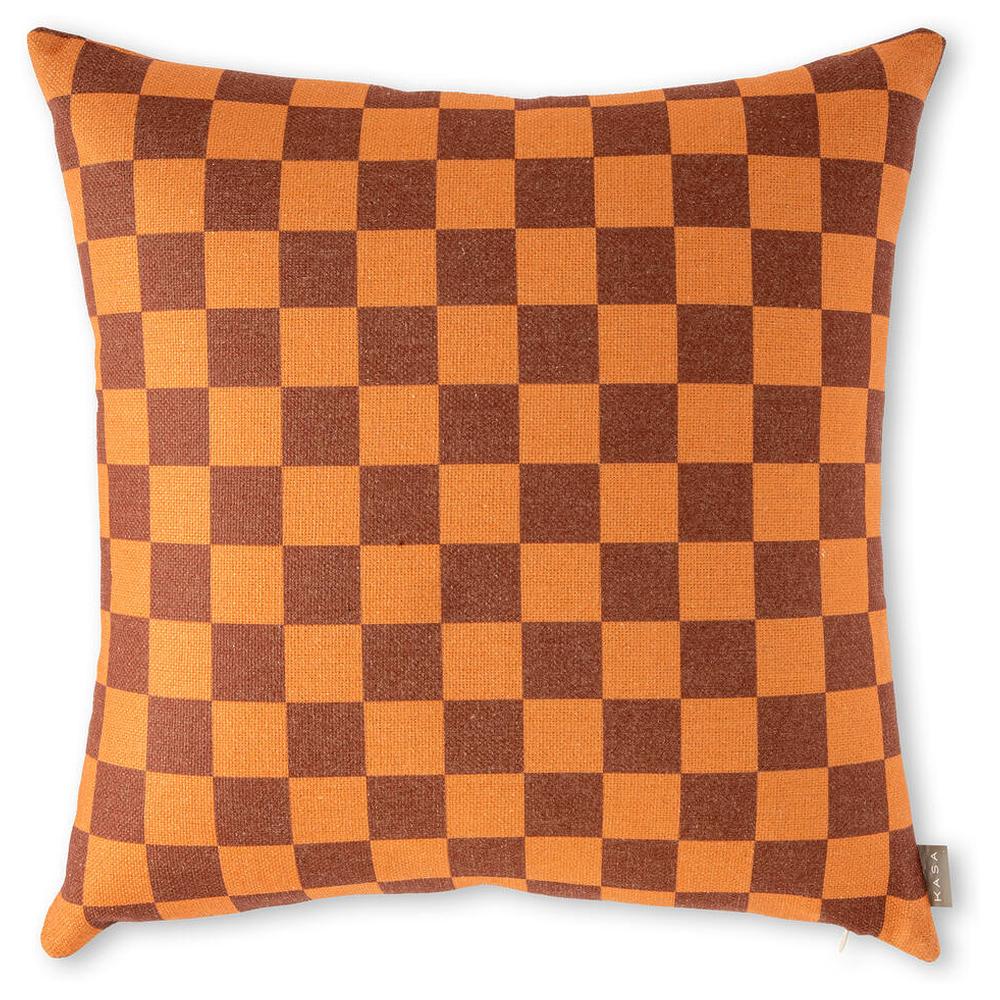 [710691] Coussin Carrés Orange/Rouille 45x45cm