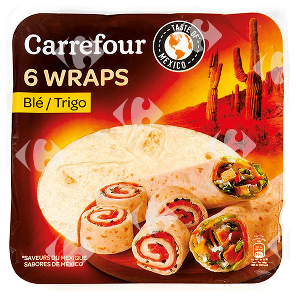Galettes Wraps de Blé Carrefour 6 feuilles 370g.