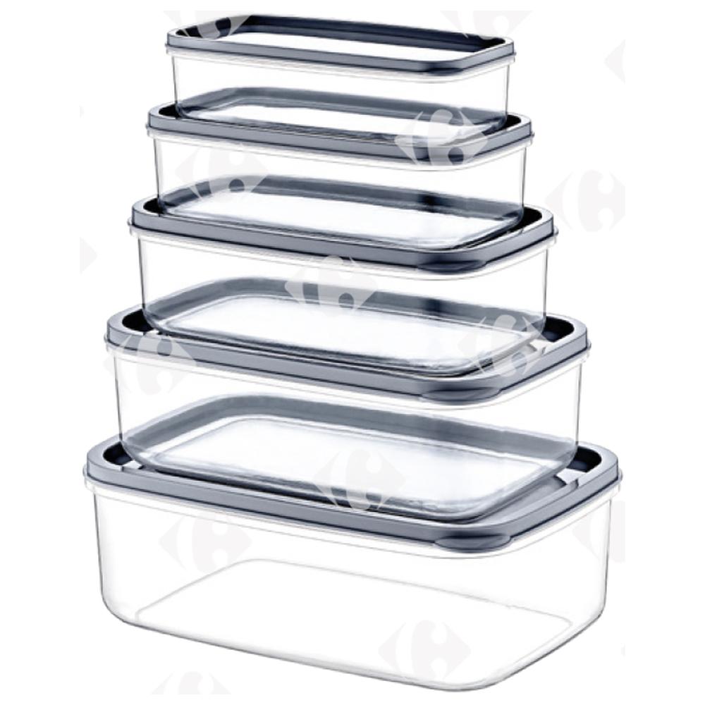 [694361] Set de 5 Boîtes Alimentaires Carrées Plastique 0,33/0,53/0,85/1,3/2,1L