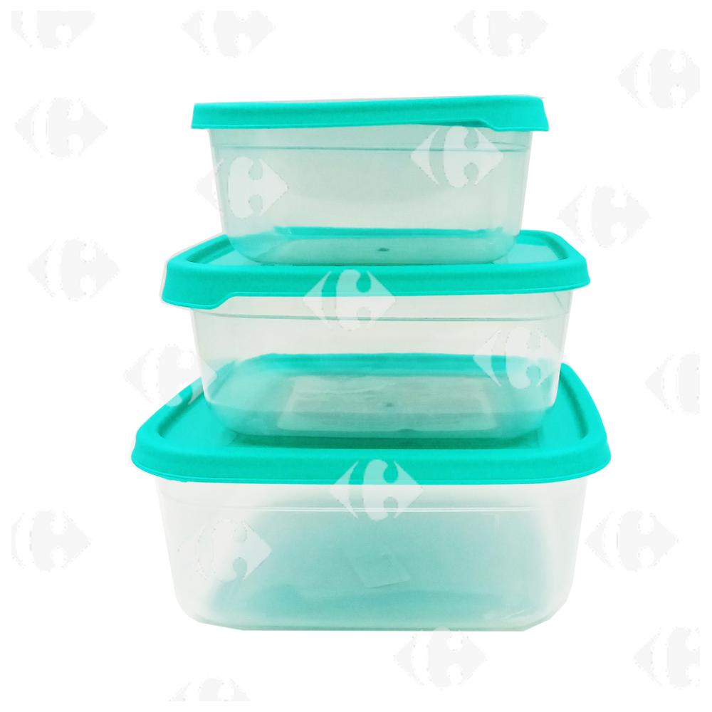 Lot de 3 Boites de Conservation Carrés 0,4L-0,8L-1,4L.