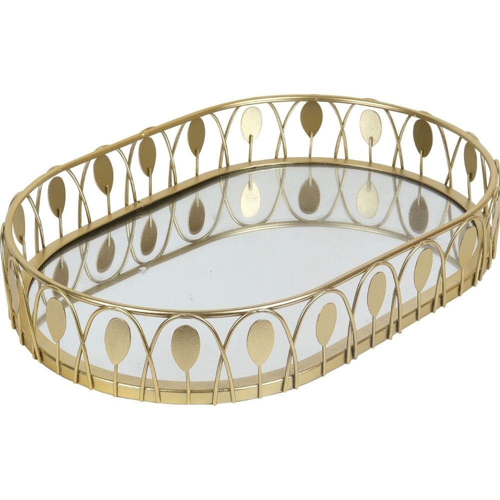 [716429] Plateau Ovale Doré Fond Miroir Kasa 35x25cm