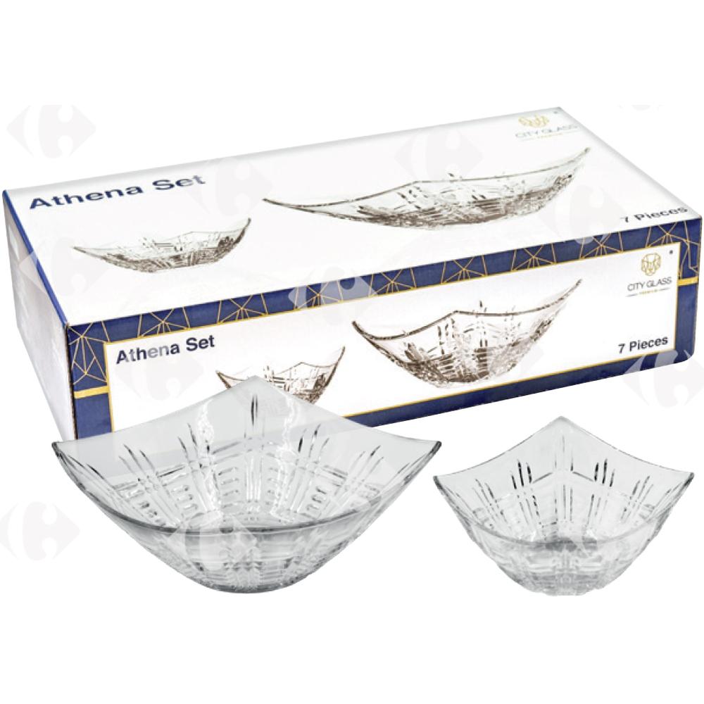 Service Saladier En Verre Athena 7 pièces.