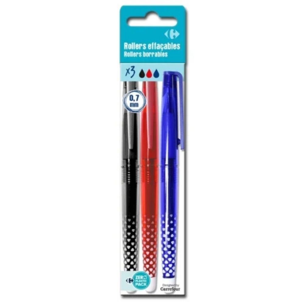 [368464] Stylo Roller Effaçable Assortis Pointe Moyenne Carrefour x3