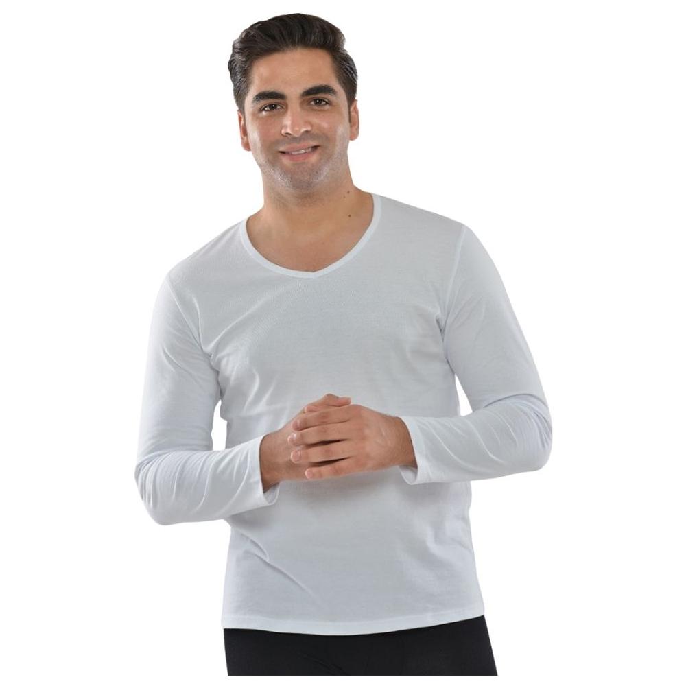 [674787] Pull Homme à Manches Longues Col V Blanc - Taille S