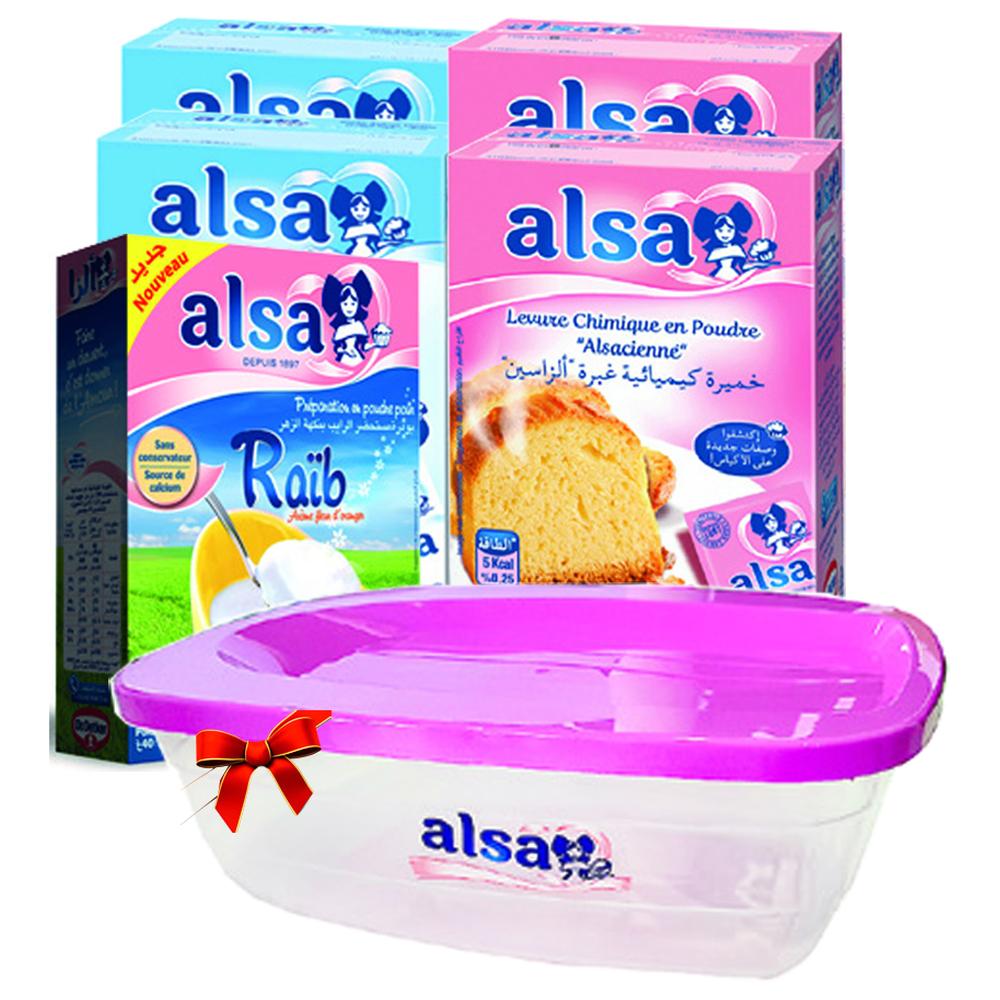 [726918] Lot Alsa : 2 Levures Chimiques + 2 Sucres Vanillés + 1 Raib + Boîte Offerte