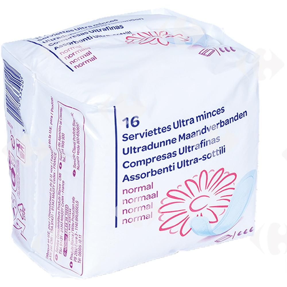 Serviettes Hygiéniques Ultra Normal Carrefour Blanc 16 unités