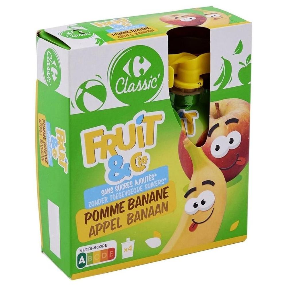 Compotes en Gourde Pomme Banane Sans Sucres Carrefour Classic 4x90g