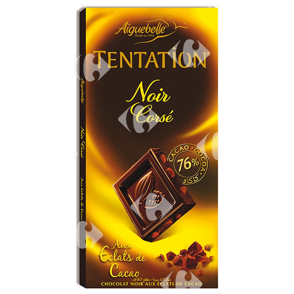 Tablette de Chocolat Noir Corsé aux Éclats de Cacao 76% Cacao Tentation Aiguebelle 100g