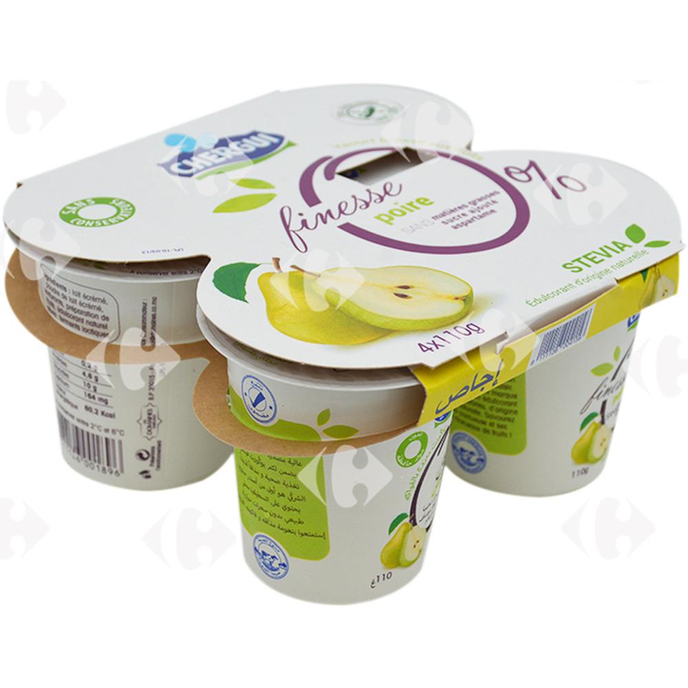 Pack Yaourt Brassé Poire 0% Finesse Chergui 4x110g.