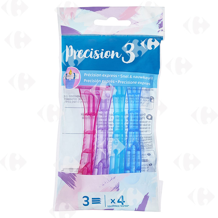 Rasoirs 3 Lames Jet Précision Carrefour 4 unités.