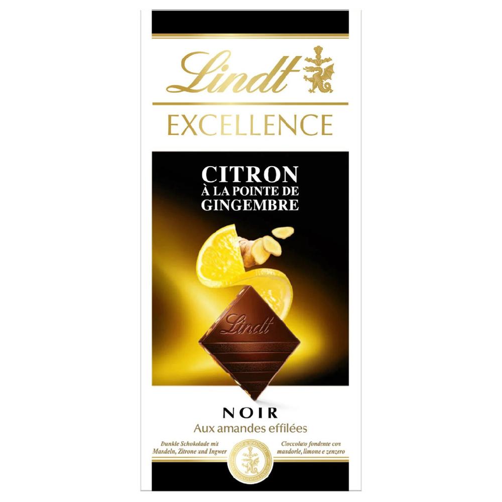 Tablette Chocolat Citron Gingembre Excellence Lindt 100g.