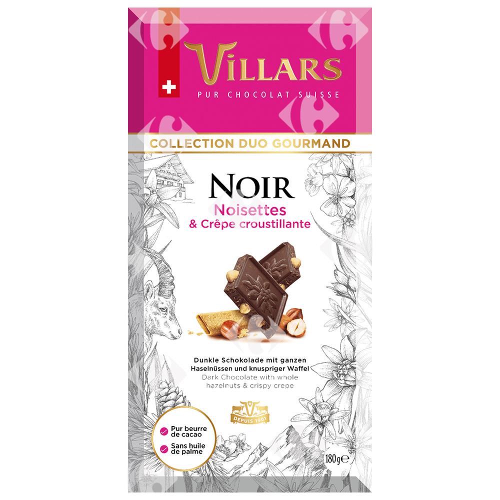 [694869] Tablette Noisettes & Crêpe Croustillante Villars 180g