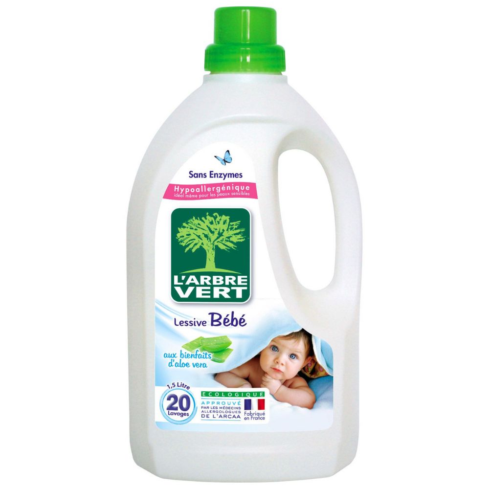 Lessive Liquide pour Bébé à l'Aloe Vera L'Arbre Vert 20x1,5L.