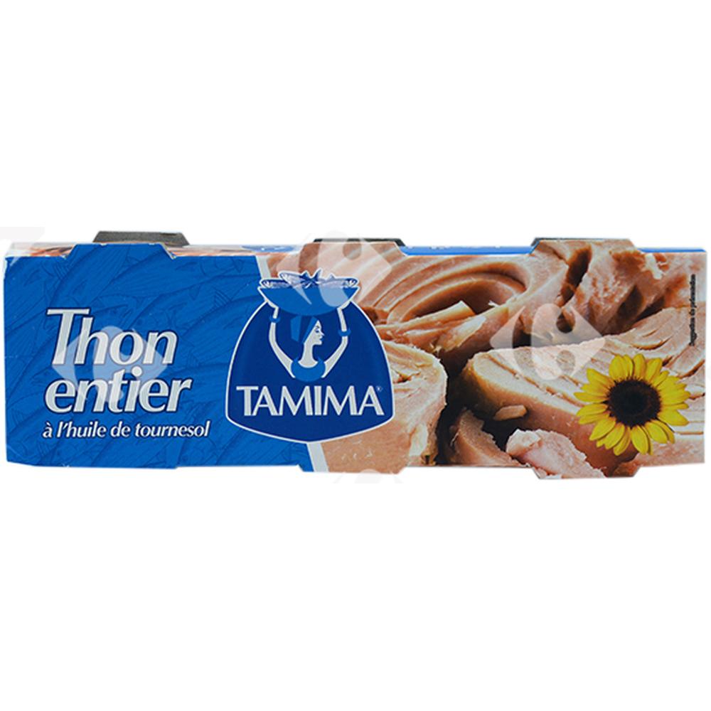 Pack de Trois Conserves de Thon Entier à l'Huile de Tournesol Tamima 80g.