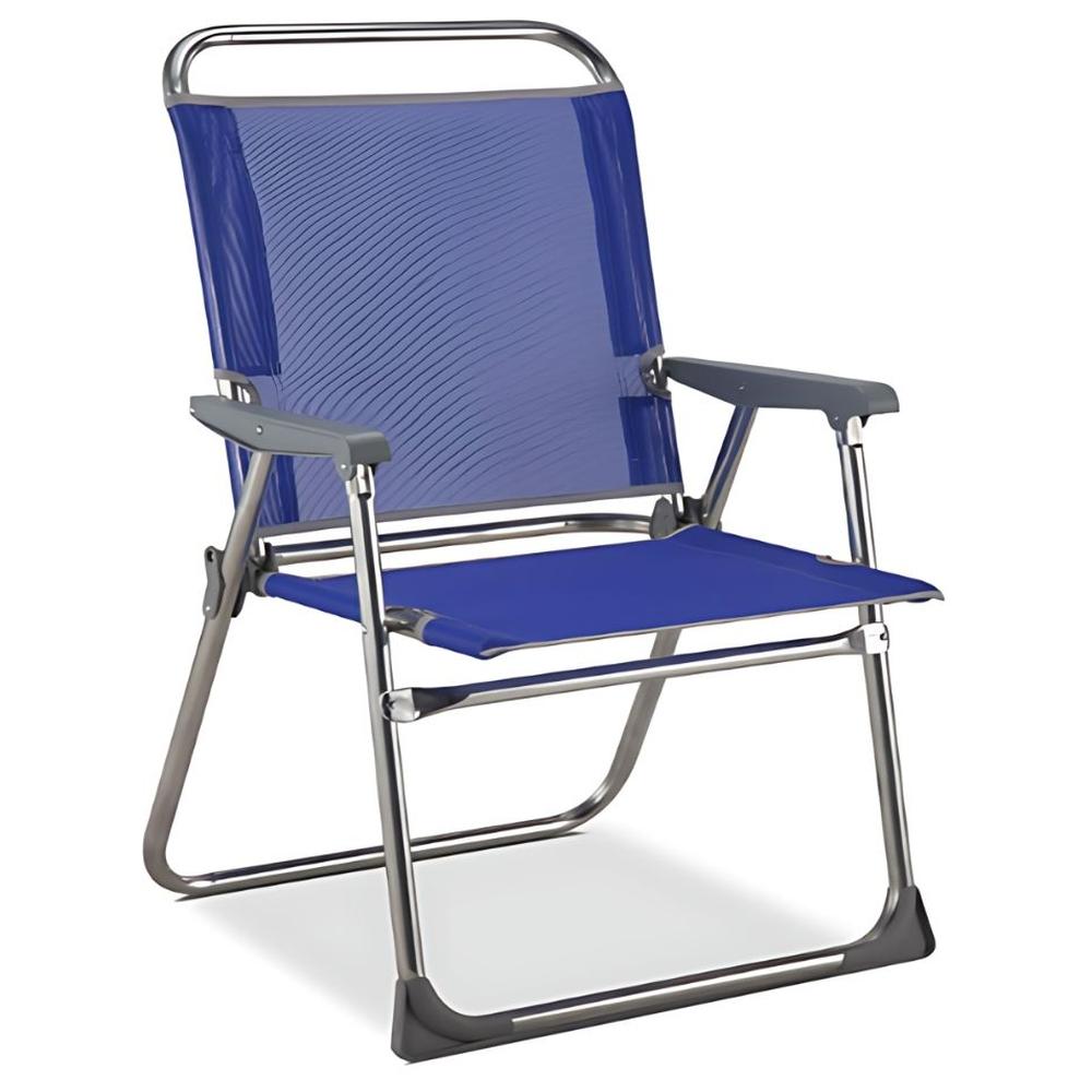 Chaise Marine Tube en Aluminium Tissu Textiline bleu 80x58x88cm
