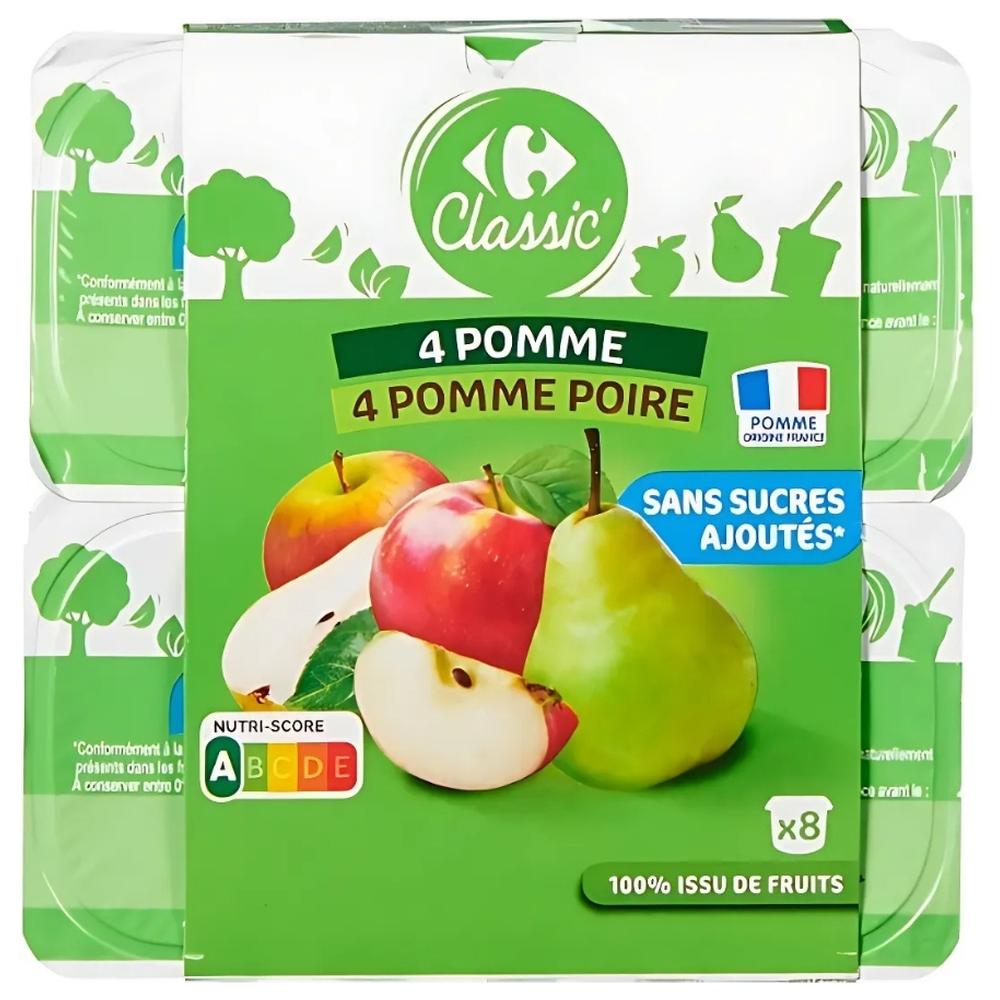 Compote Pomme-Poire Sans Sucres Ajoutés Carrefour Classic 8x100g
