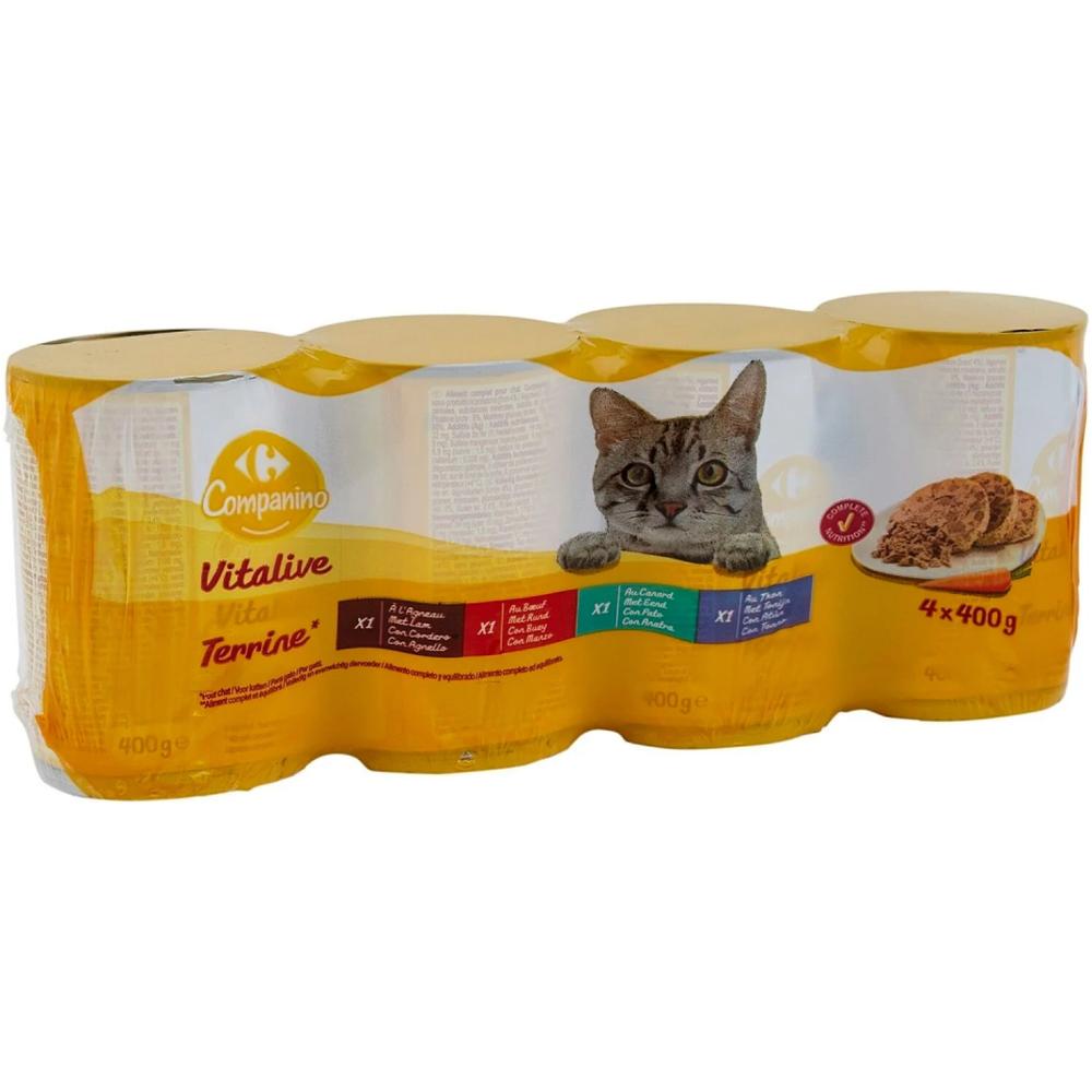 Assortiment de 4 Pâtées pour Chats Adultes Carrefour 4x400g