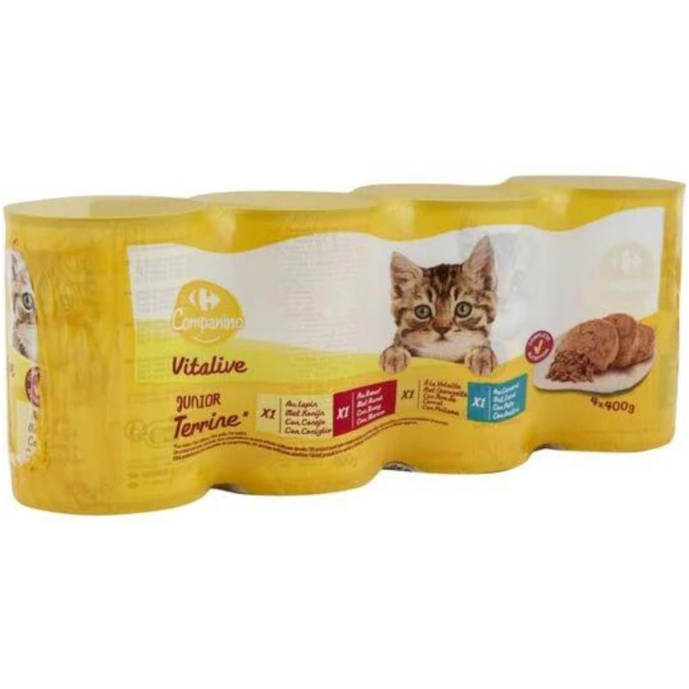 [530761] Pâtée Pour Chat Junior en Terrine au Lapin au Bœuf à La Volaille & Canard Carrefour 4x400g