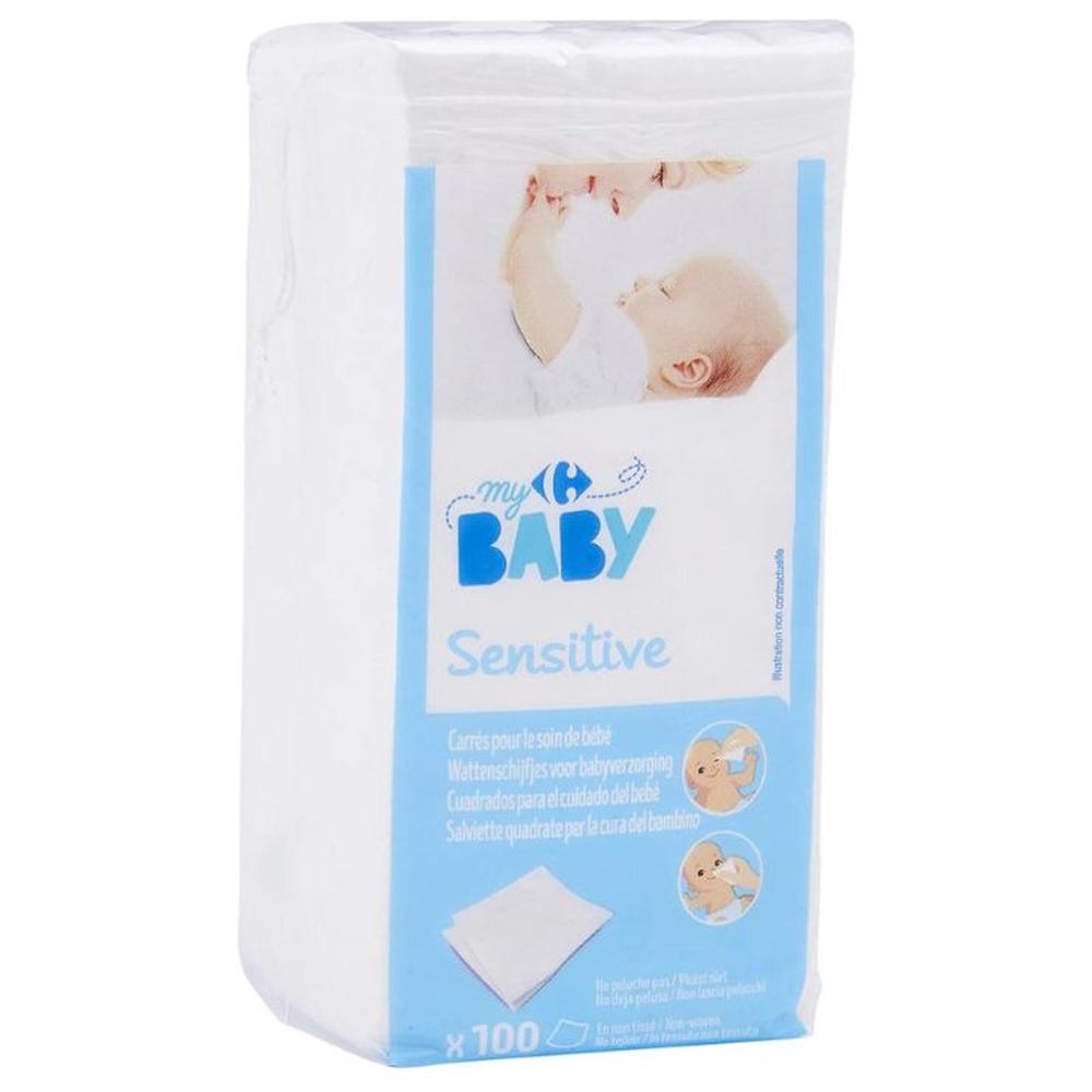 Coton pour Bébé Carrés Sensitives Carrefour Baby 100 unités