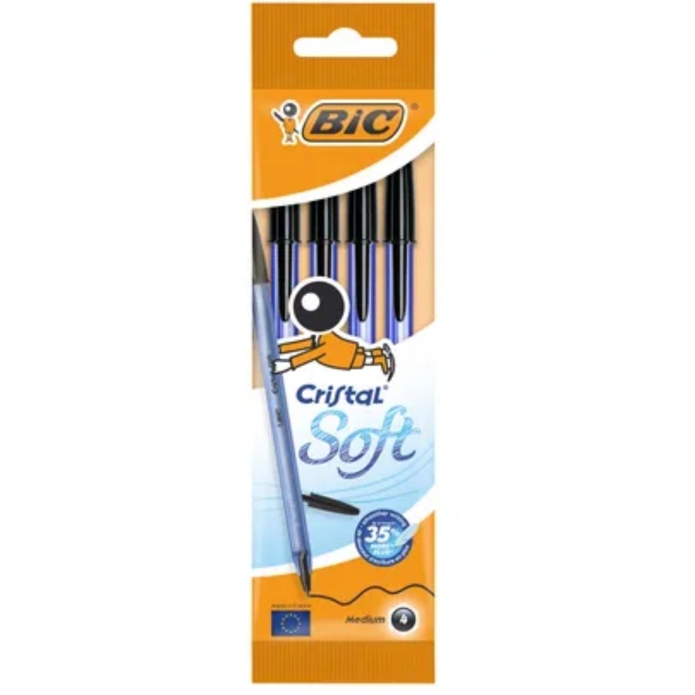 [577712] Stylos Bic Cristal Soft à Bille Noir 4 Unités