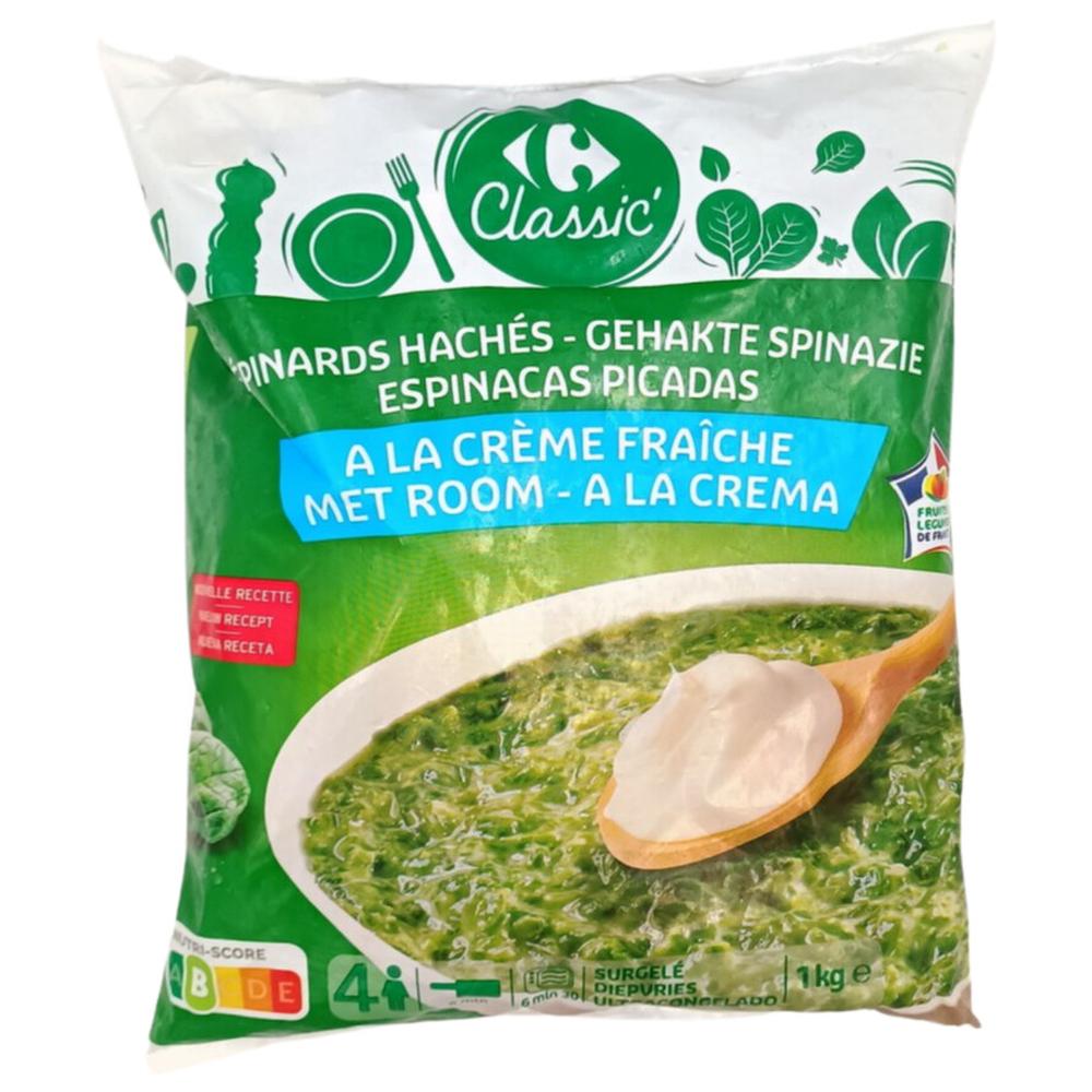Épinards Hachés à la Crème Carrefour Classic 1kg.