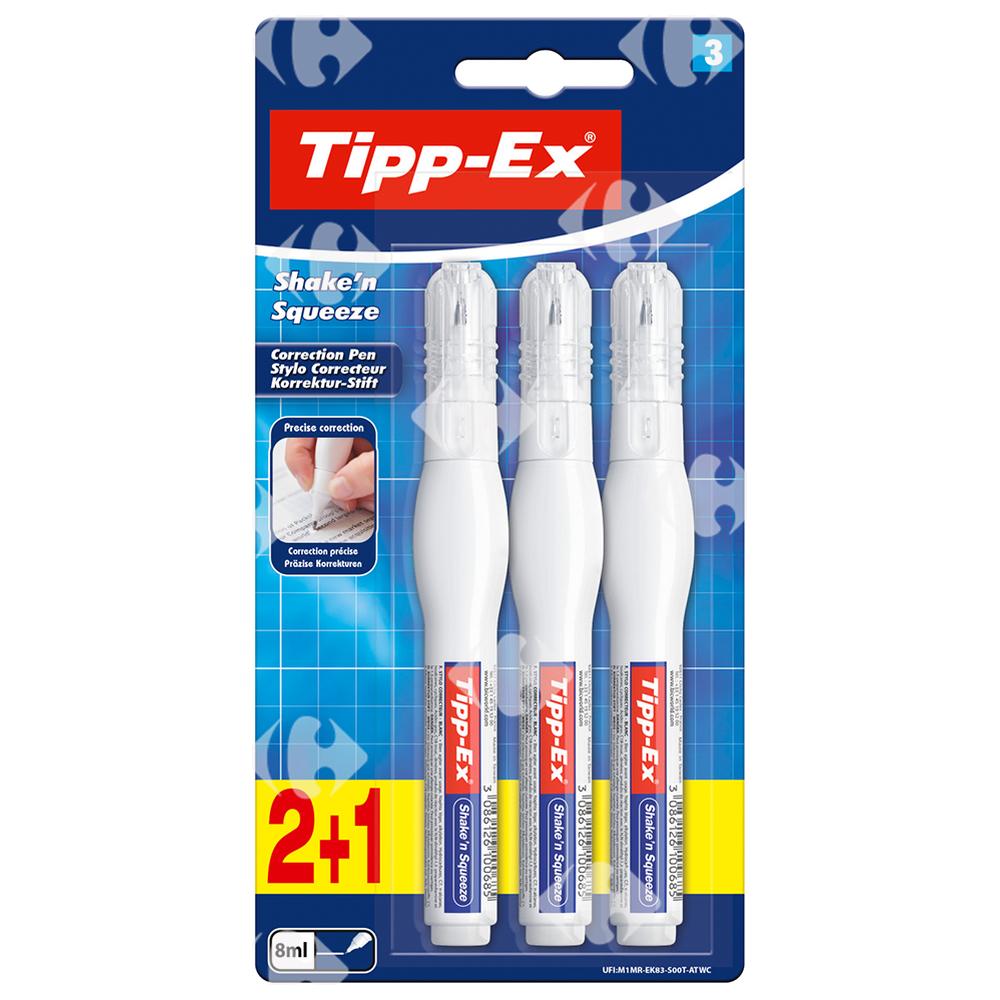 Stylos Correcteurs Shake'N Squeeze Tipp-Ex BIC 2 pièces + 1 Gratuit