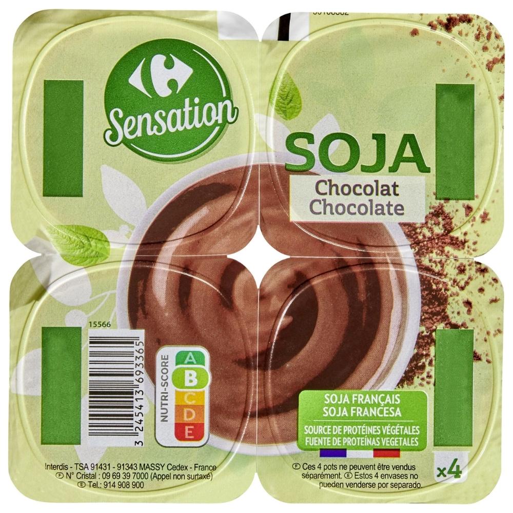 [714437] Dessert Végétal au Soja Chocolat Carrefour Sensation 100g 4 unités