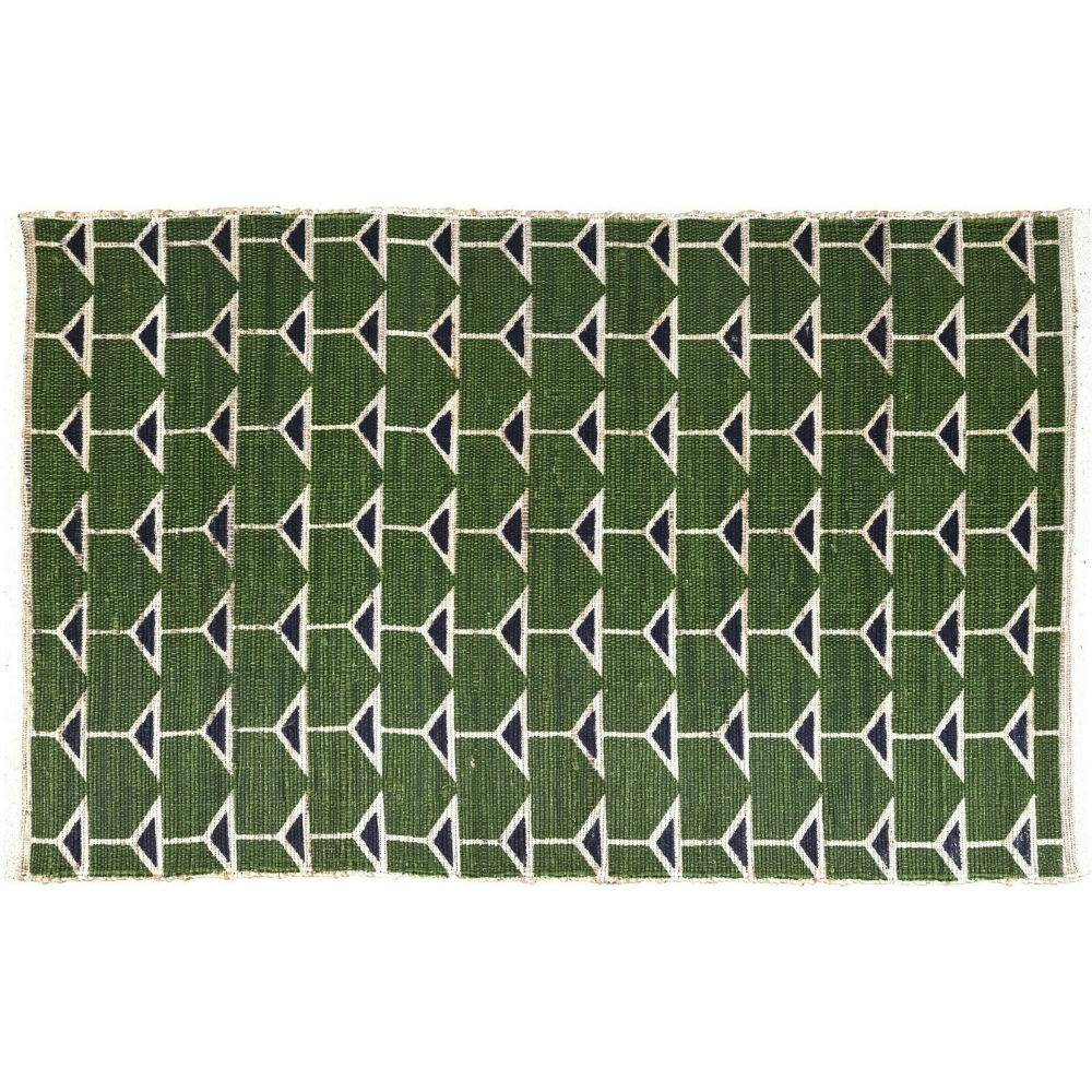 [721880] Tapis Rectangulaire Vert Triangles Bleu Jute Kasa 120x180 cm