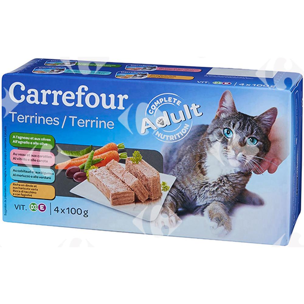 [185309] Pâtée Terrines Assortiment Mix Viandes et Légumes pour Chats Carrefour 4x100g