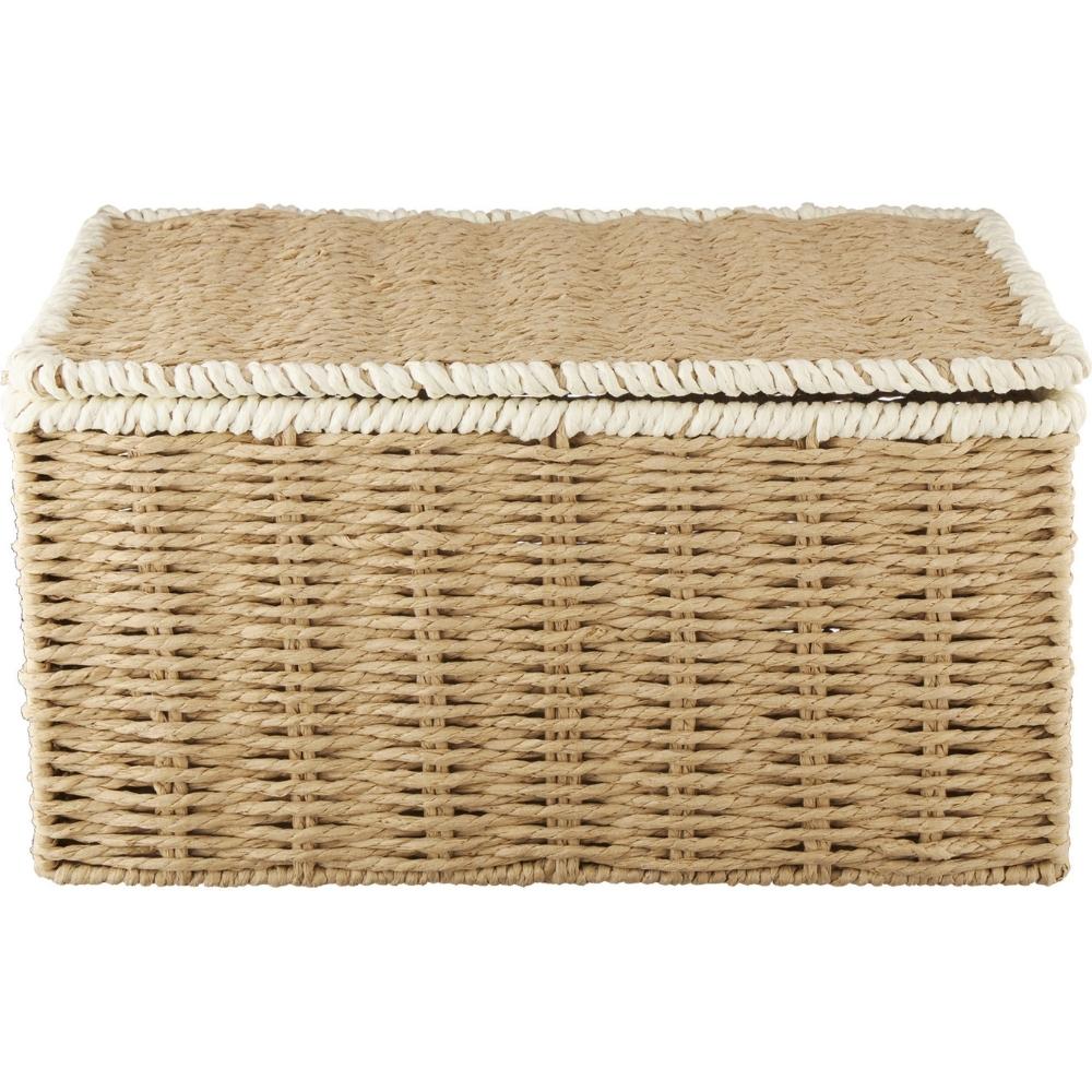 [722150] Box Rectangulaire en Métal et Jute avec Bord Blanc Kasa 24x34x17 cm