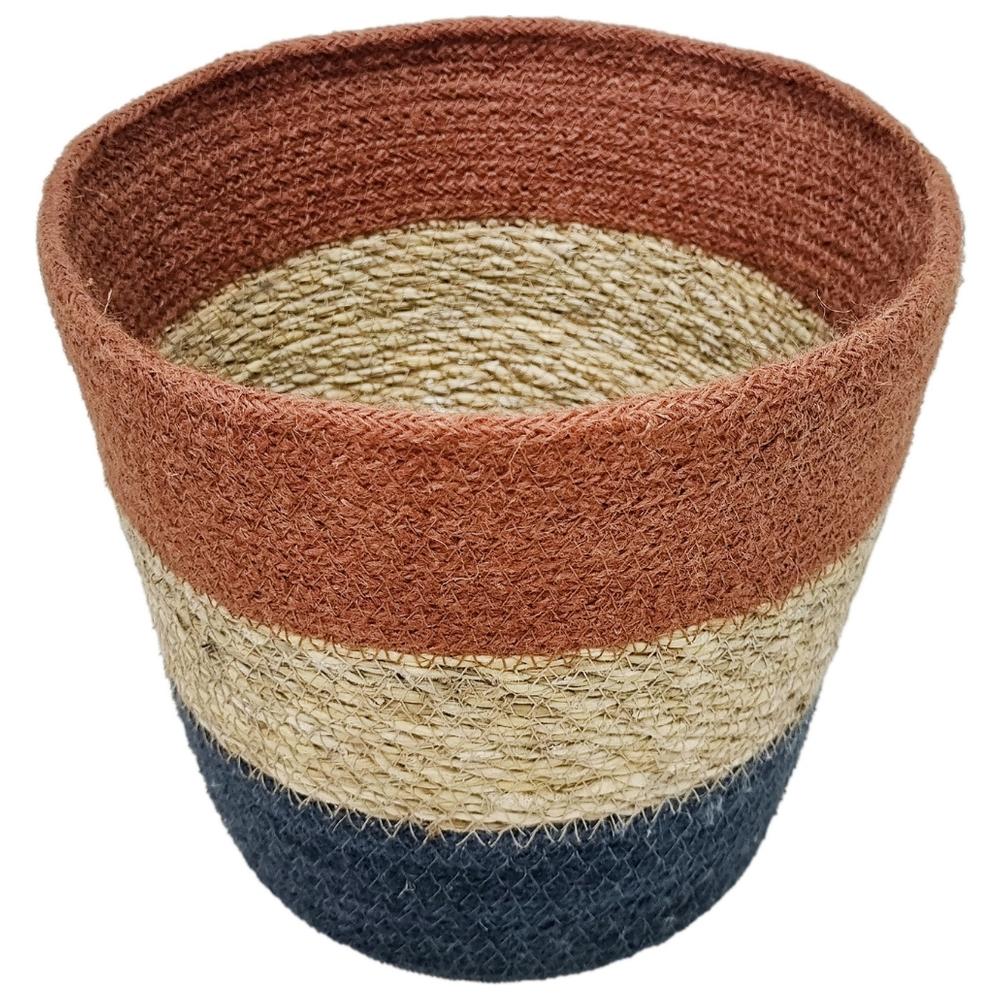 [721908] Panier à Bandes Bleu/Rouge/Écru Extra-Grand Jute Kasa