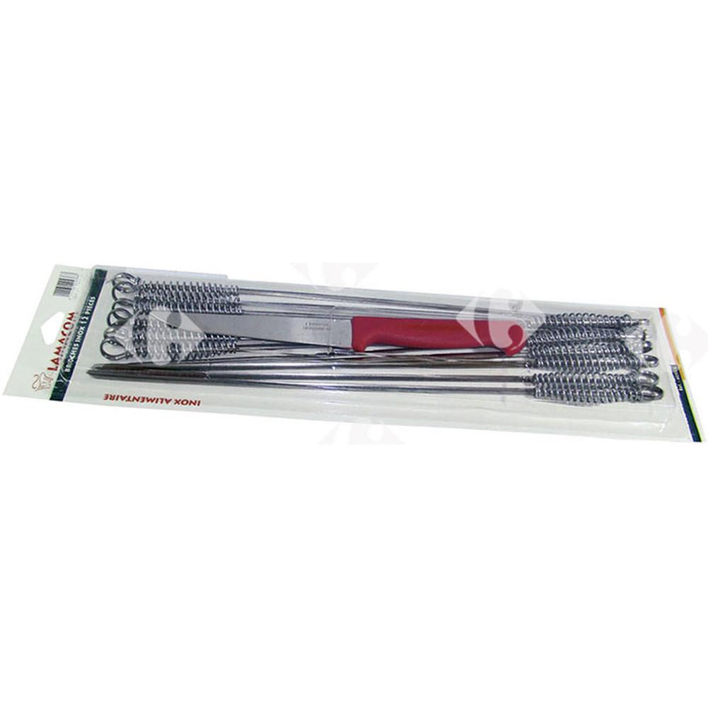 [146889] Série de Broches en Inox Lamacom 12 unités + Couteau