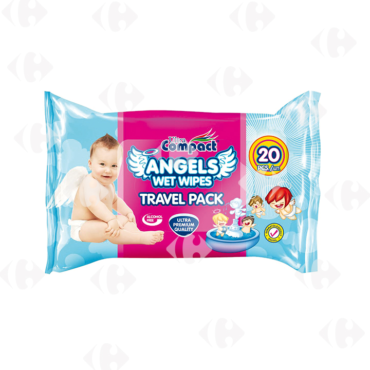 Lingettes Bébé Angel sans Parabène ni Alcool Ultra Compact 20 unités.