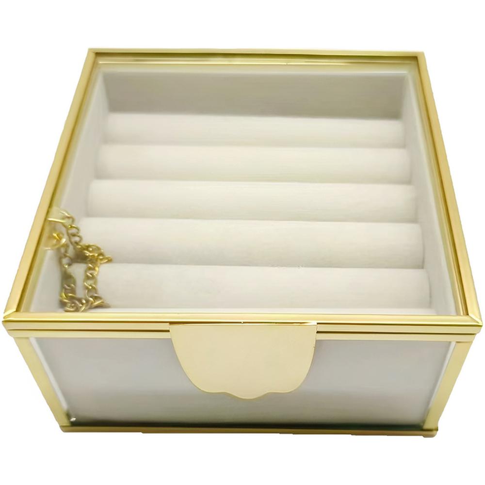 Boîte à Bijoux Verre Beige Acier Carrée Kasa 13x13cm