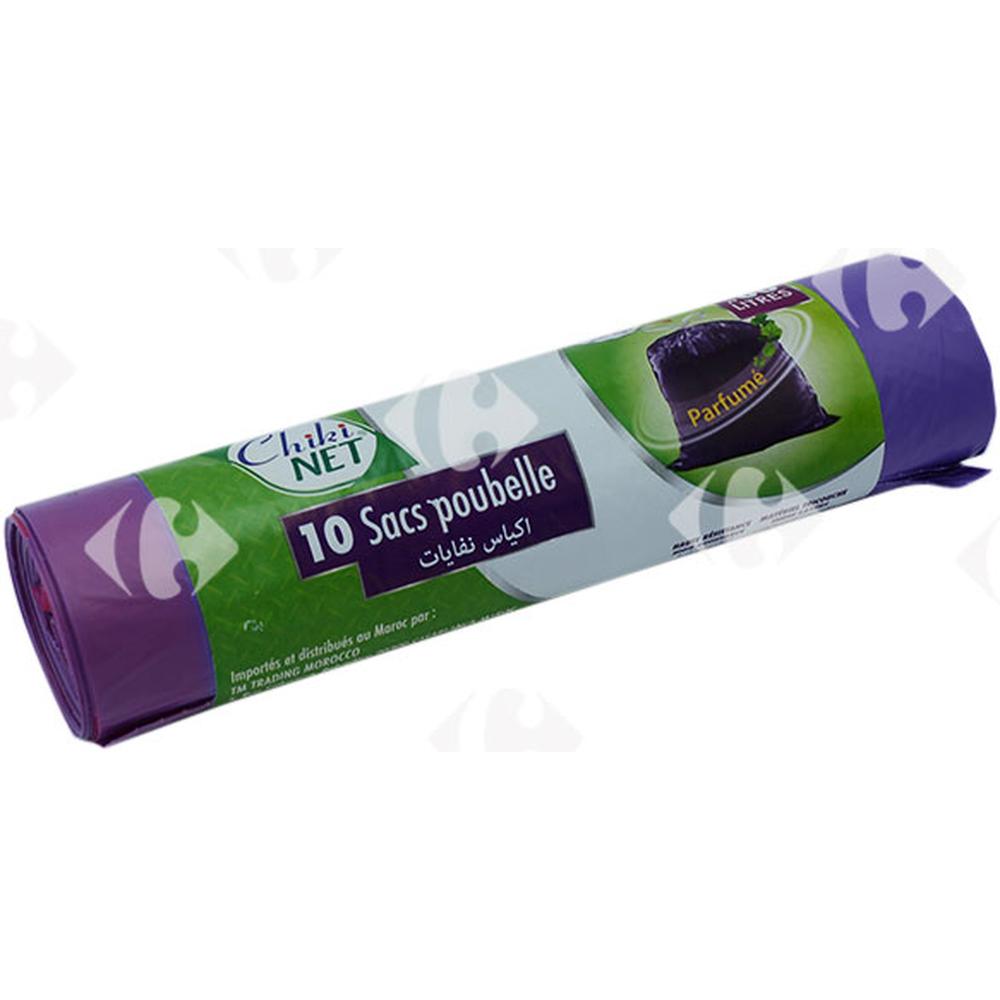 Sac Poubelle Parfumé Lien Coulissant 60L Chikinet 10 unités