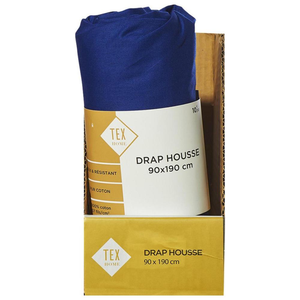 [561186] Drap Plat Bleu Uni en Coton Tex Home 180x280cm