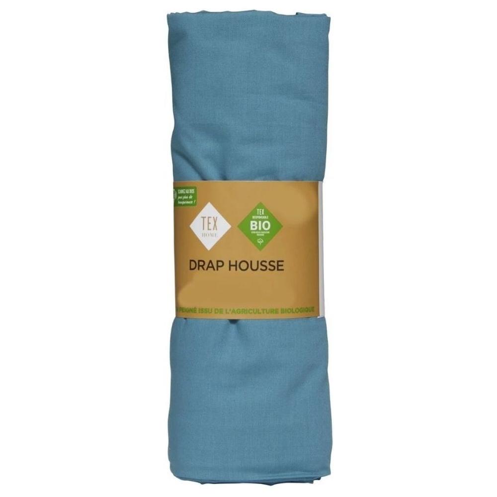 [703204] Drap Housse Percal Bleu Tex Home 160x200 cm