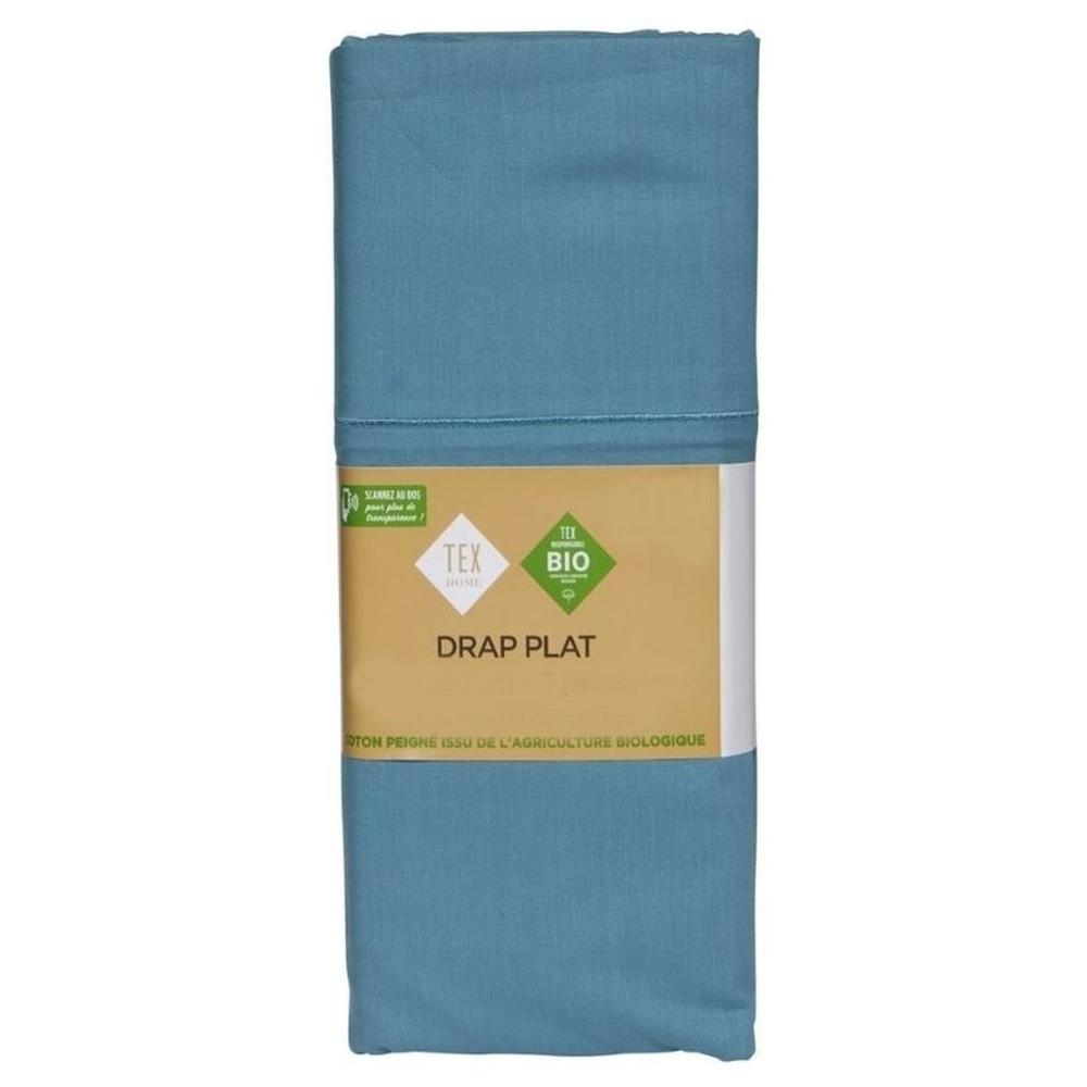 Drap Plat Bleu Coton Bio Tex Home 240x300 cm