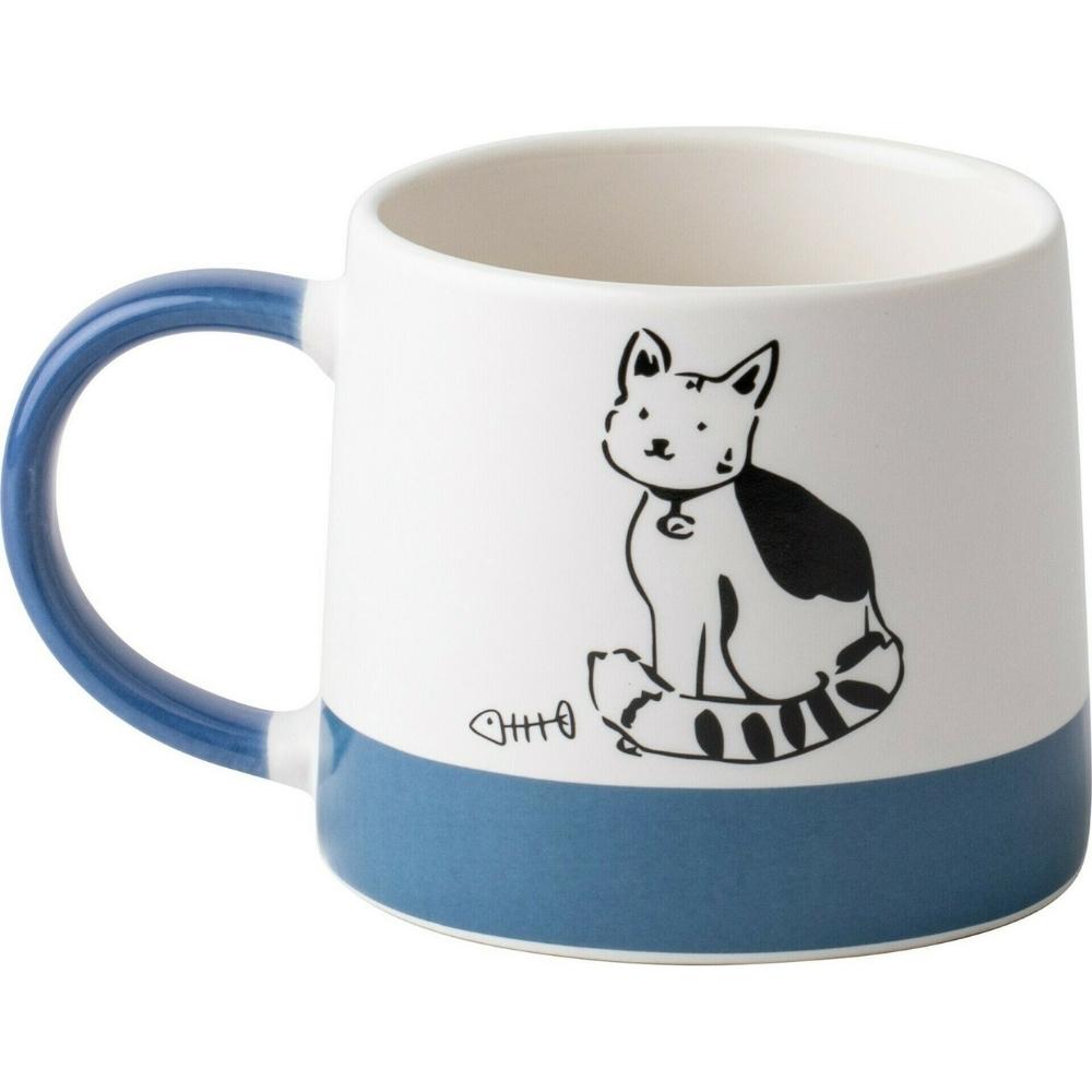[722009] Mug en Porcelaine Chat Blanc Bleu Kasa 38 cl