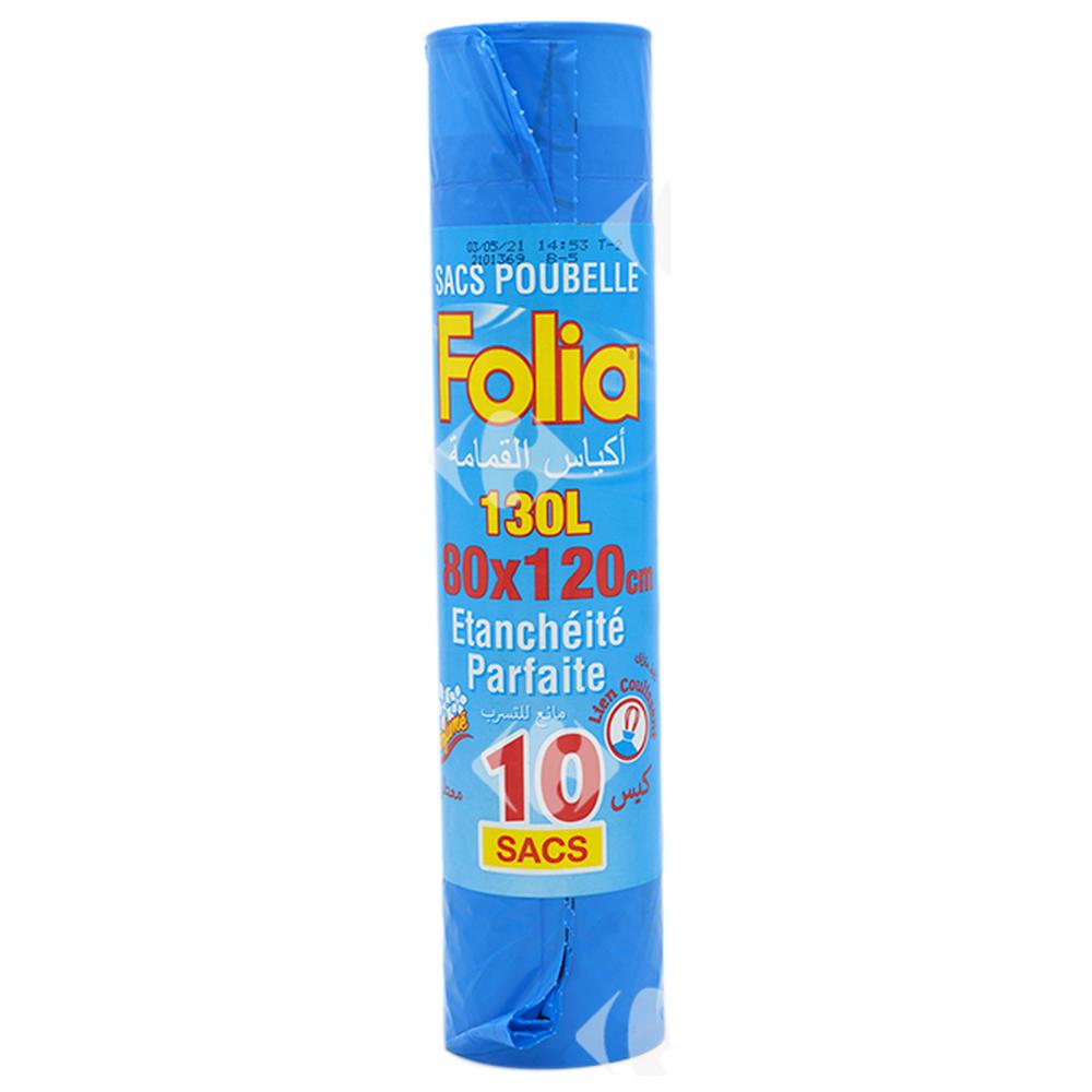 Sac Poubelle Parfumé Lien Coulissant 130L 80x120cm Folia 10 unités