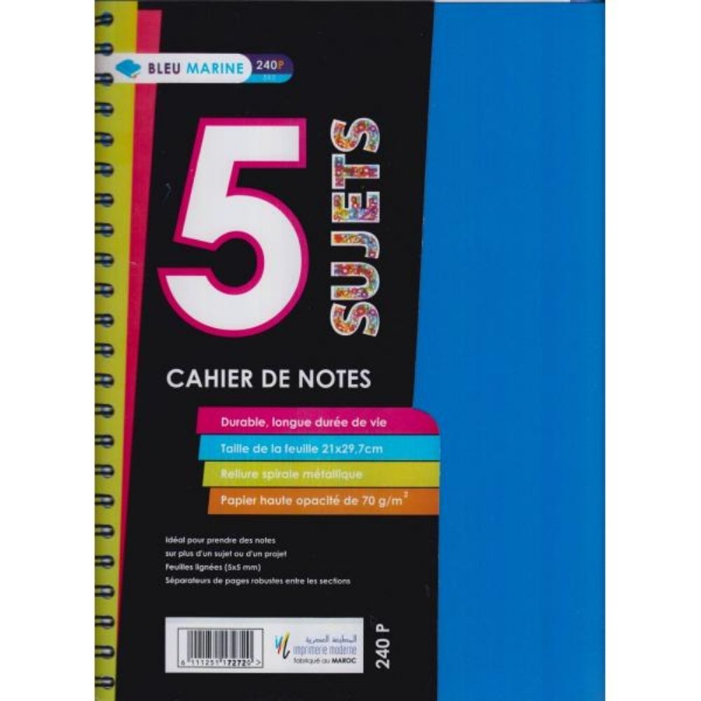 [616832] Registre Bleu Marine A4 5 Sujets