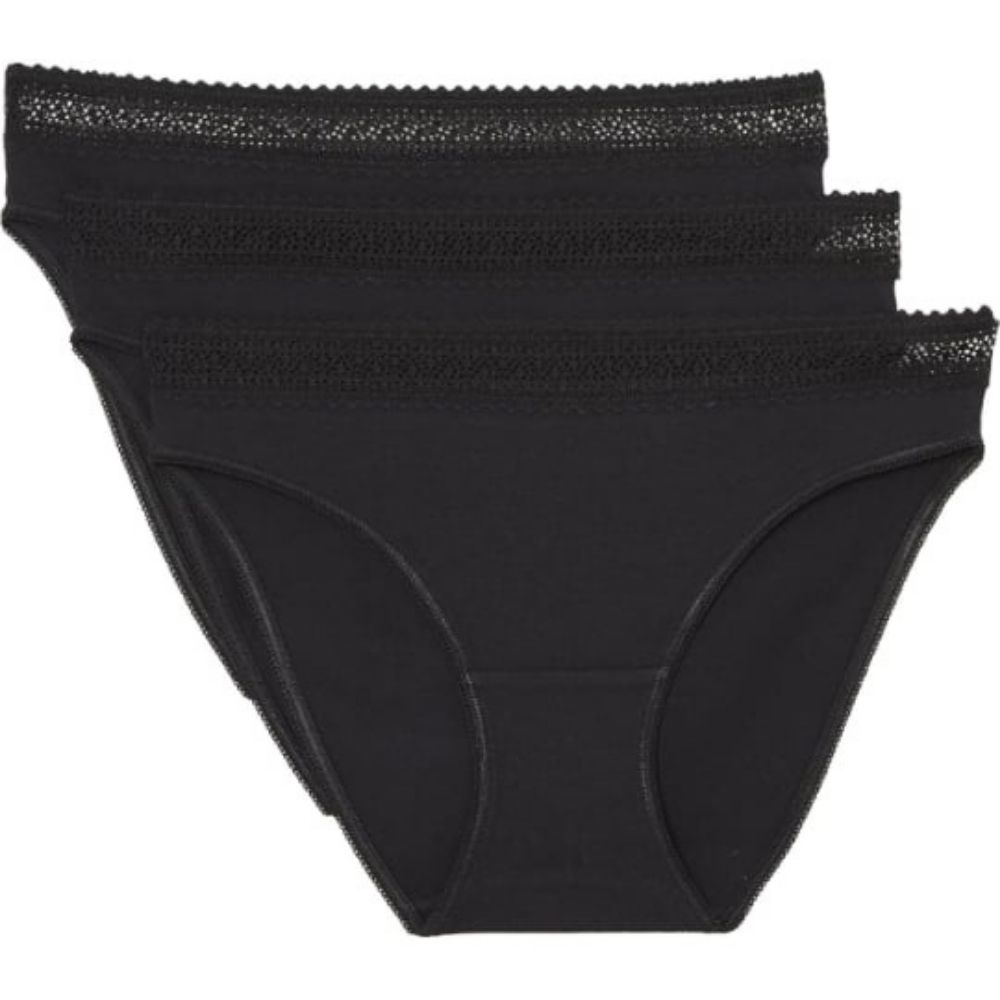Lot 3 Slips Femme Avec Dentelle Unis Noir