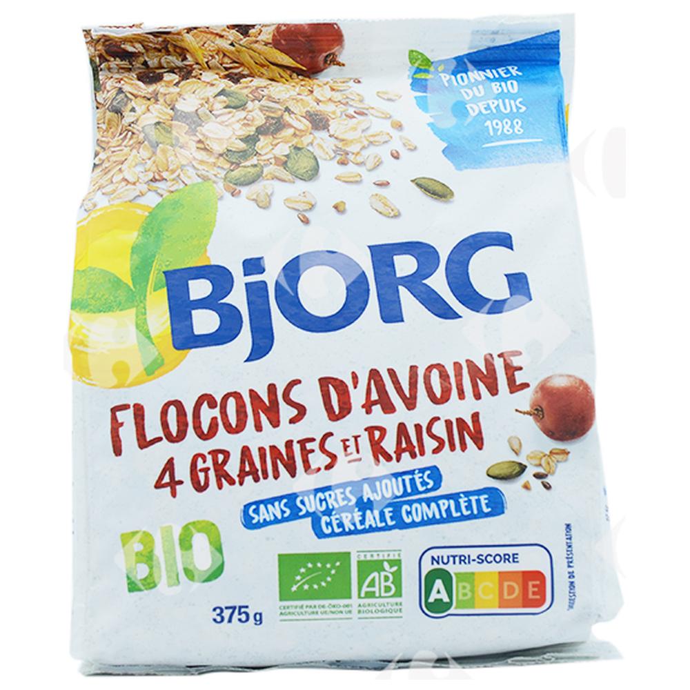 Flocons d'Avoine 4 Graines et Raisins Bio Sans Sucres Ajoutés Bjorg 375g