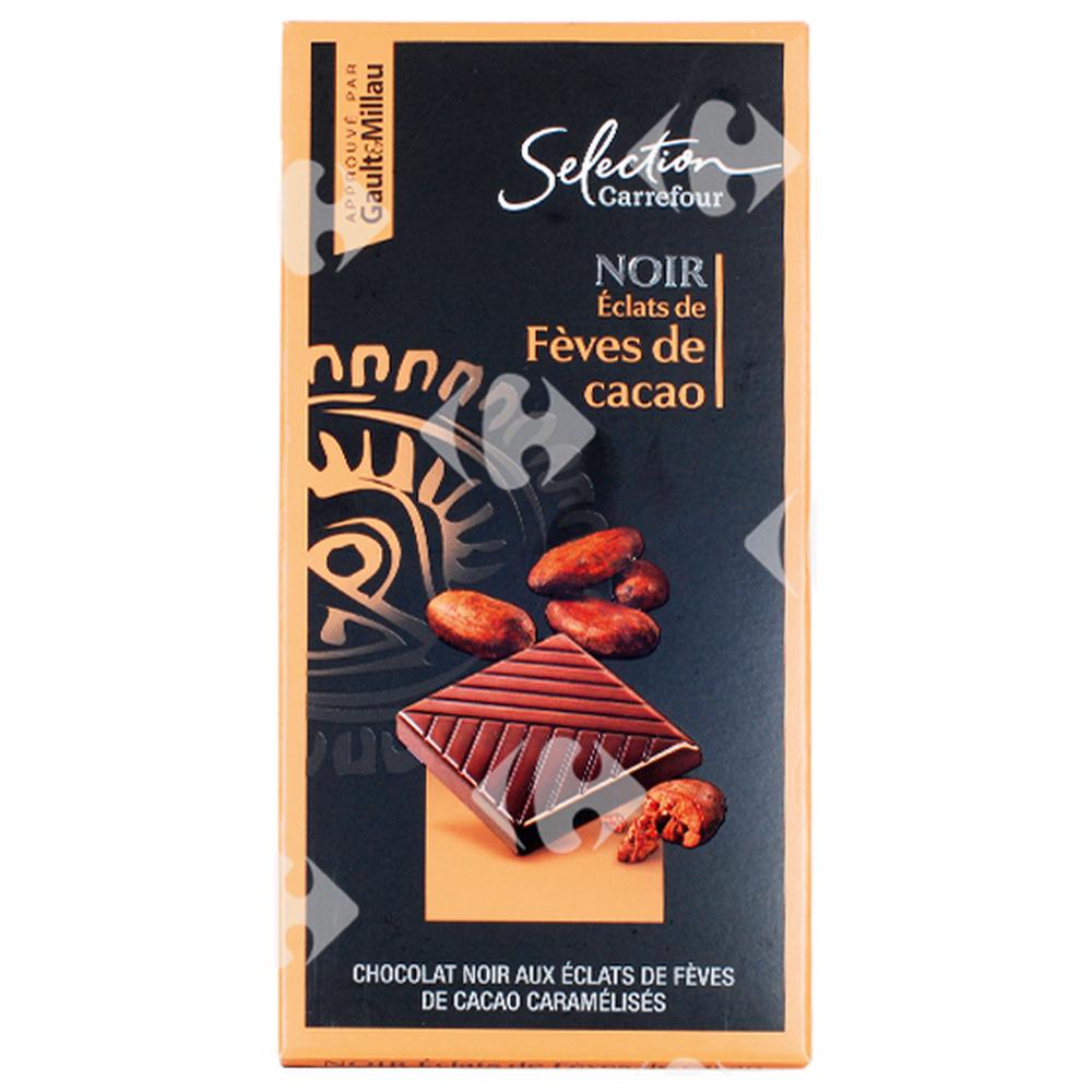 Tablette de Chocolat Noir Éclats de Fèves de Cacao Carrefour Sélection 100g