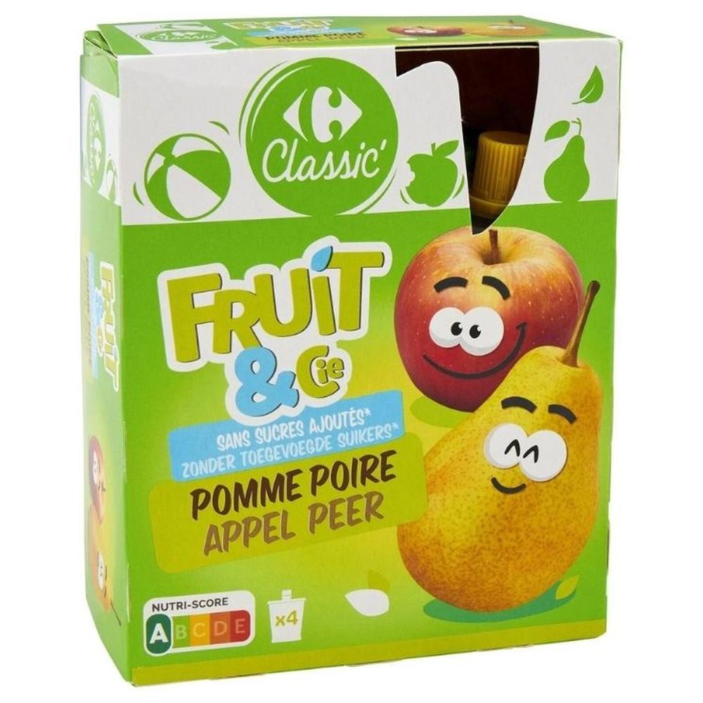 Compote Pomme Poire sans Sucres Ajoutés Carrefour Classic 4x90g