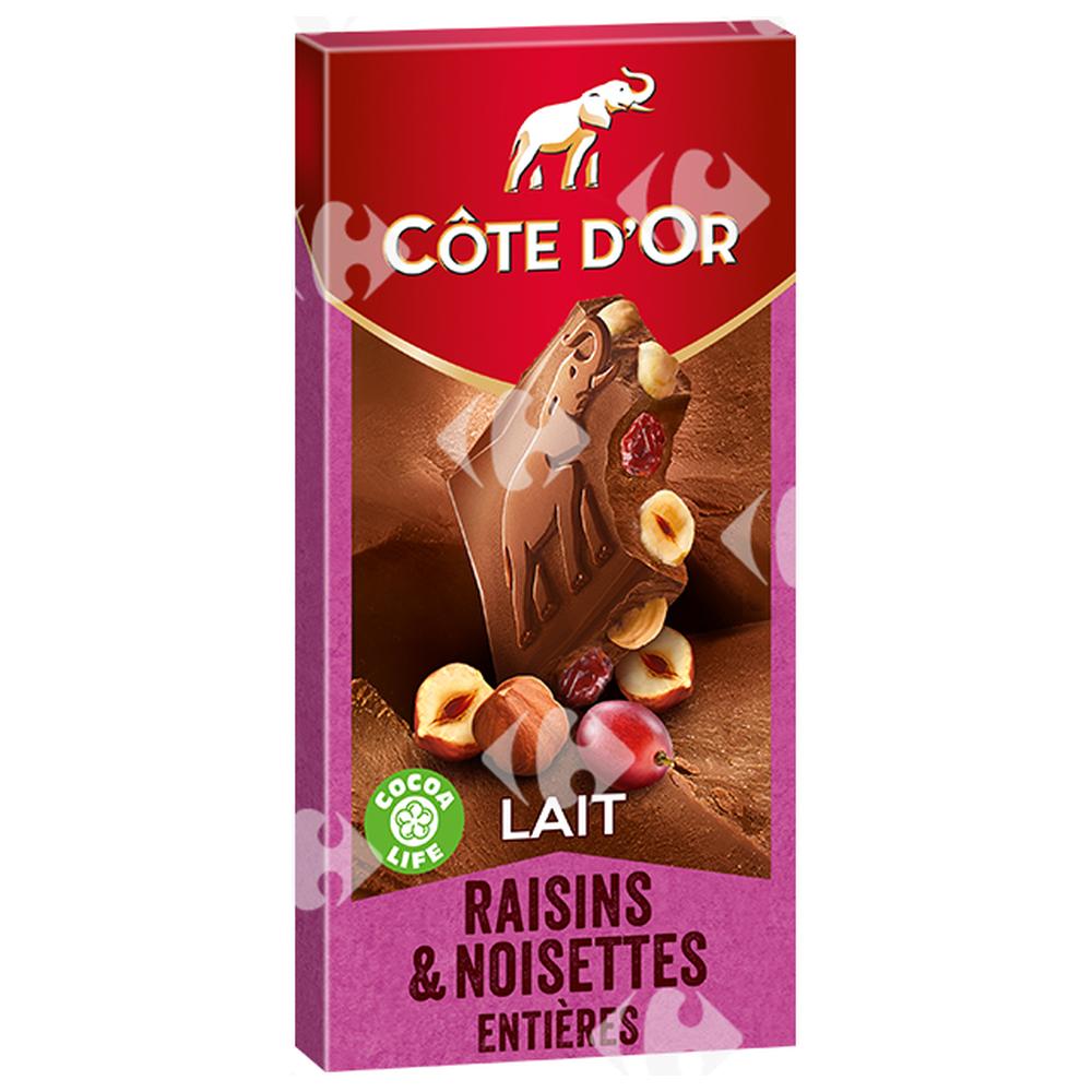 [626338] Tablette de Chocolat aux Raisins et Noisettes Entières Côte d'Or 180g.