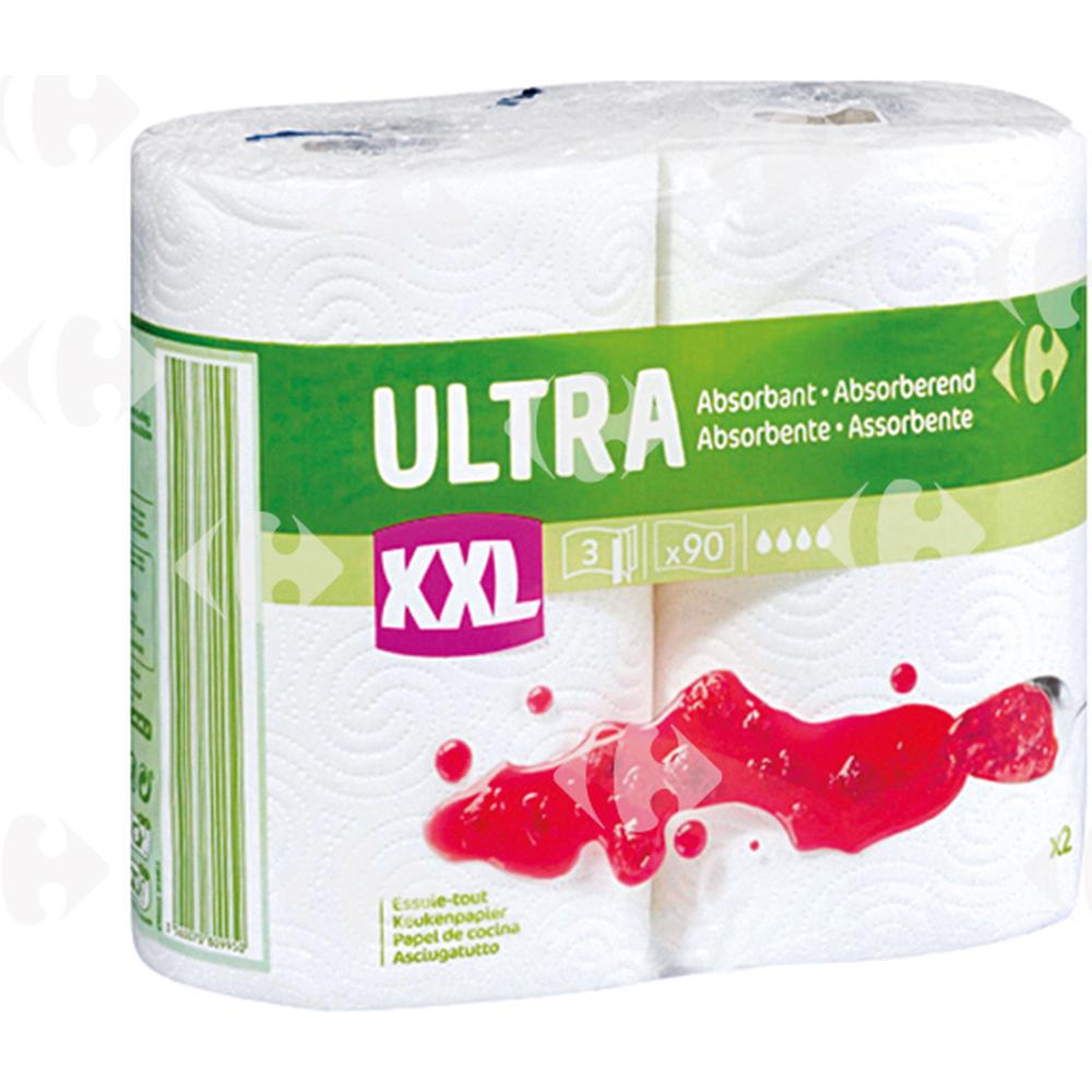 Essuie Tout XXL Ultra Absorbant 3 Plis Carrefour 2 rouleaux