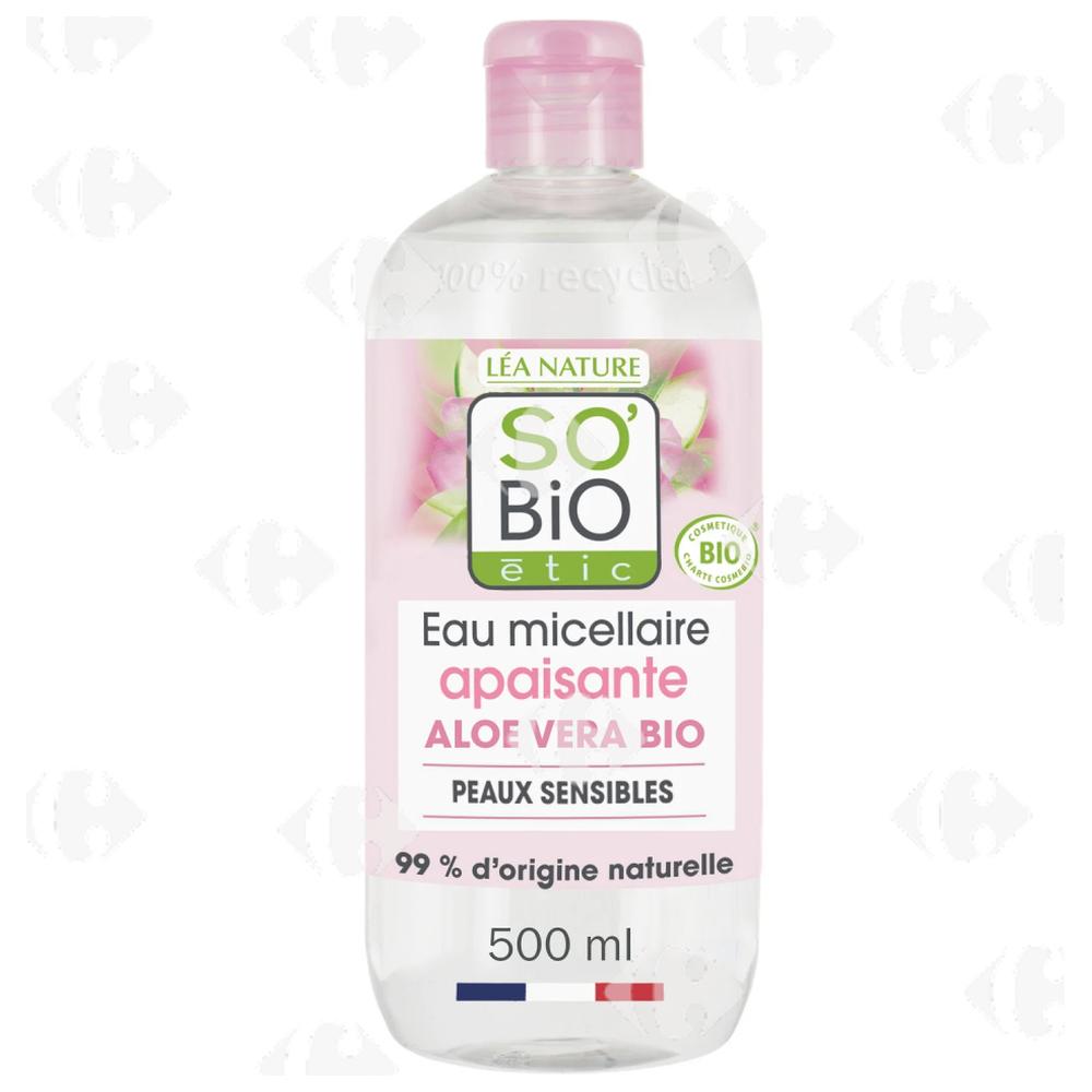 Eau Micellaire Apaisante au Jus d'Aloe Vera et à la Rose Bio So'Bio 500ml