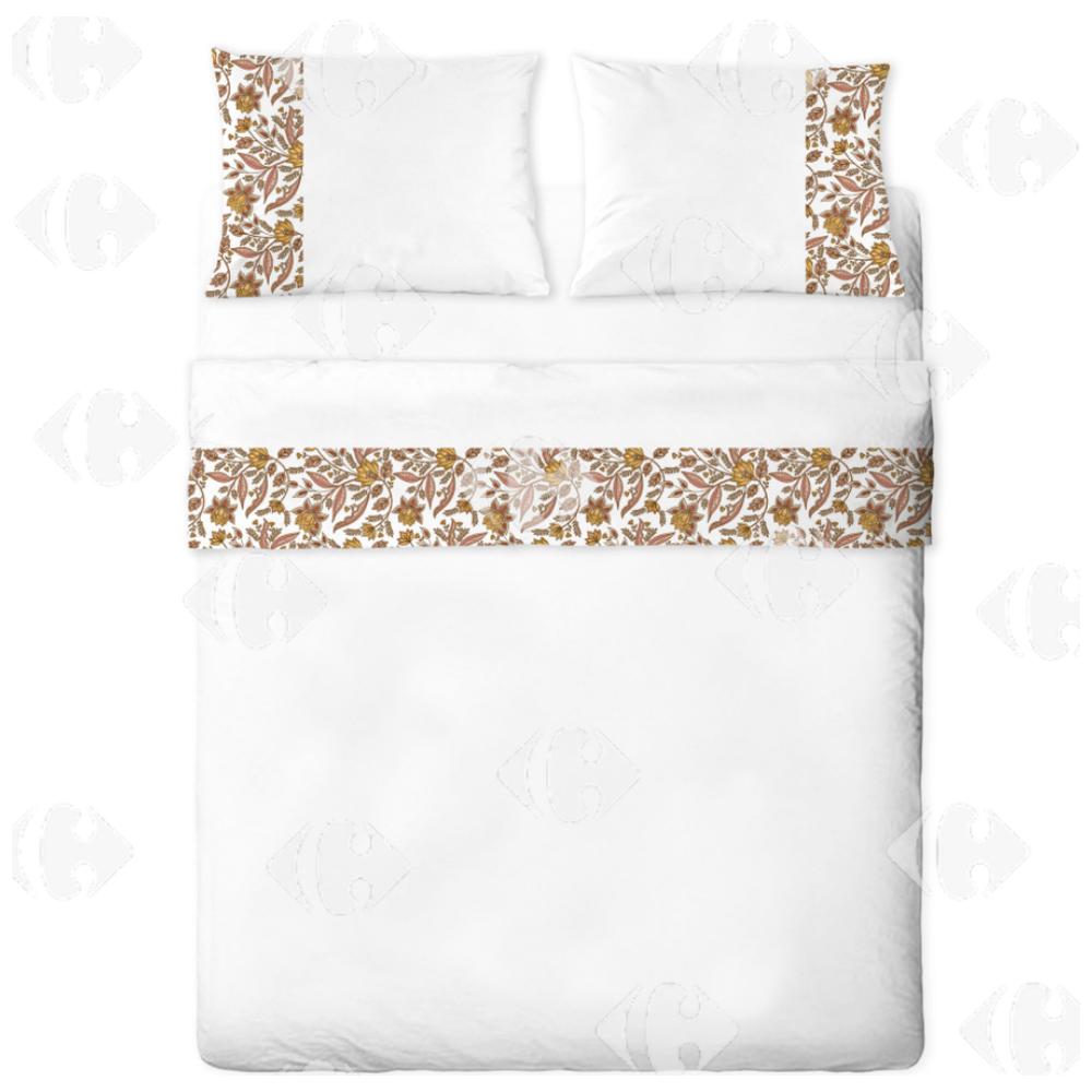 Ensemble Drap Plat avec Bande Fleurie et Taie Kasa 220x270cm