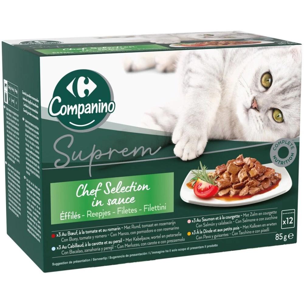 [721497] Pâtée pour Chat Viande, Poisson et Légumes Carrefour Companino 12x85g